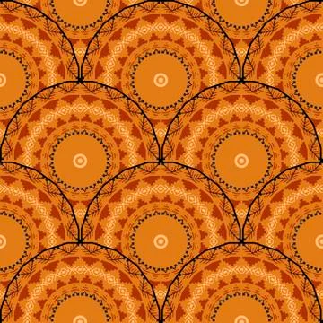 Boho vector round mandalas vector seamless pattern. Geometric abstract Deco b Stock Illustration