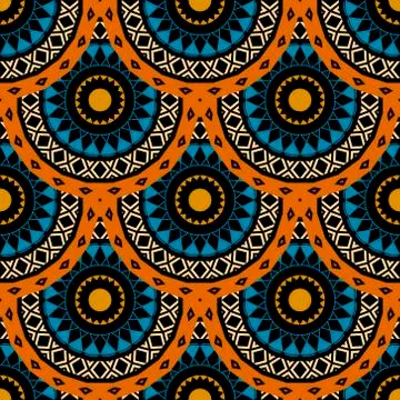 Boho vector round mandalas vector seamless pattern. Geometric abstract flfora Stock Illustration