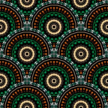 Boho vector round mandalas vector seamless pattern. Geometric abstract floral Stock Illustration