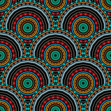 Boho vector tiled round mandalas  seamless pattern. Geometric abstract orname Illustrazione stock