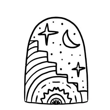 Boho view through the window in hand drawn doodle style. Vector illustration. Stock Illustration