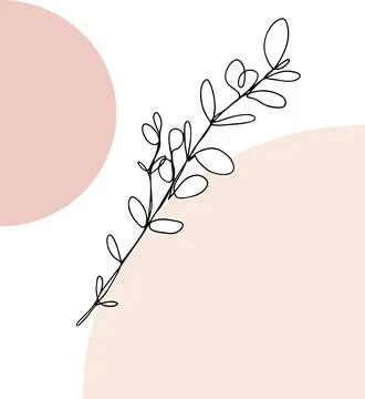 Boho wall art vector illustration, Mid century modern pastel line art leaf. Illustrazione stock