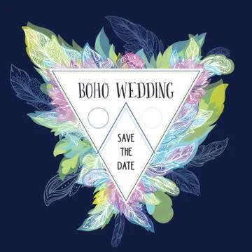Boho Wedding Card Template Stock Illustration