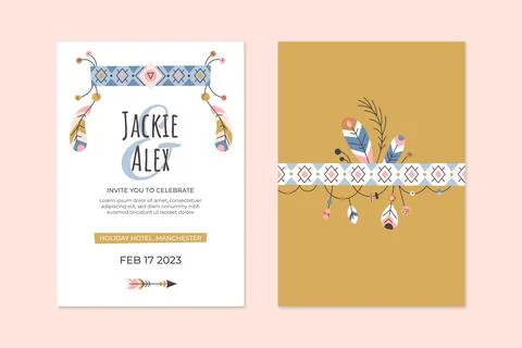 Boho wedding invitation template Stock Illustration