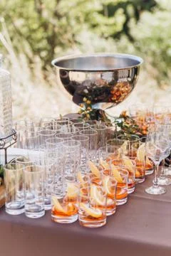 Boho wedding table with eco decor for guests. Stock Photos
