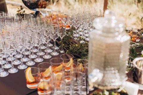 Boho wedding table with eco decor for guests. Stock Photos