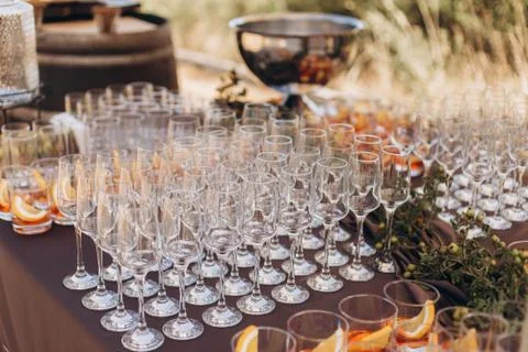 Boho wedding table with eco decor for guests. Stock Photos