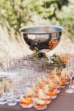 Boho wedding table with eco decor for guests. Stock Photos
