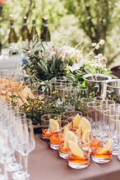 Boho wedding table with eco decor for guests. Stock Photos
