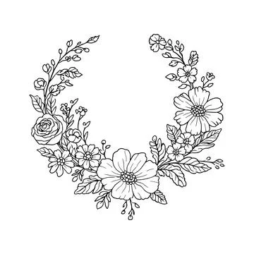Boho Wedding Wreath Embroidery Pattern, Floral Hoop for Beginners Craft Gift Stock Illustration