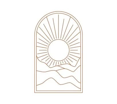 Boho window and desert mountains landscape icon Stock Illustration