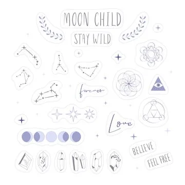 Boho Witch and Magic Collection with celestial constellation and star Stock Illustration