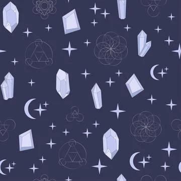 Boho Witch and Magic pattern with crystal and symbols Stock Illustration