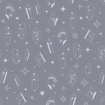 Boho Witch and Magic pattern with crystal and symbols Stock Illustration