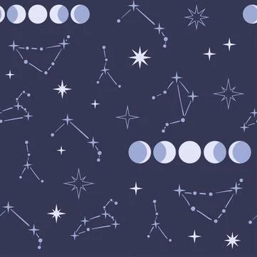 Boho Witch and Magic pattern with celestial constellation and star Stock Illustration