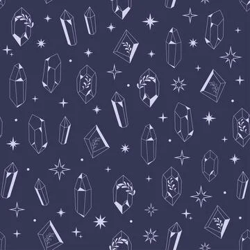 Boho Witch and Magic pattern with crystal and symbols Stock Illustration