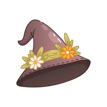 Boho witch hat with floral decorations in autumn harvest style Stock Illustration