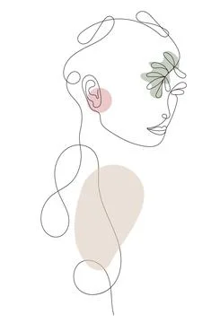 Boho women's face on abstract wall art vector. Surreal portrait, girl face an Stock-Illustration