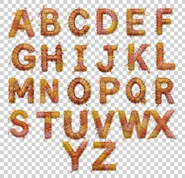 Boho Yarn Alphabet, 26 Rustic Embroidered Letters A-Z, Handmade Textile Font wit Stock Illustration