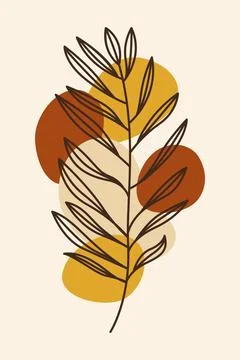 Boho Yellow Botanical Leaf Illustration with Abstract Organic Shapes Stock Illustration