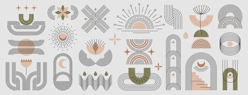 Boho zen arch, linear geometric shapes in trendy bohemian style Stock Illustration
