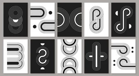 Boho zen arch posters with abstract linear geometric shapes, stripes and simple Illustrazione stock
