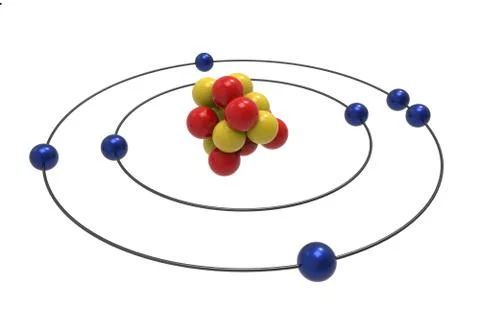 Bohr model of Nitrogen Atom with proton, neutron and electron Stock Illustration