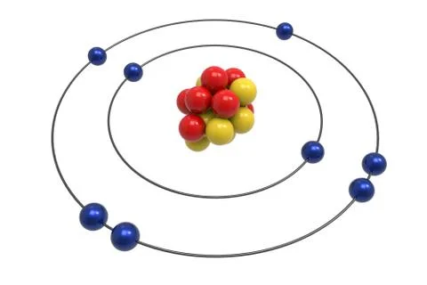 Bohr model of Oxygen Atom with proton, neutron and electron. Science Stock Illustration