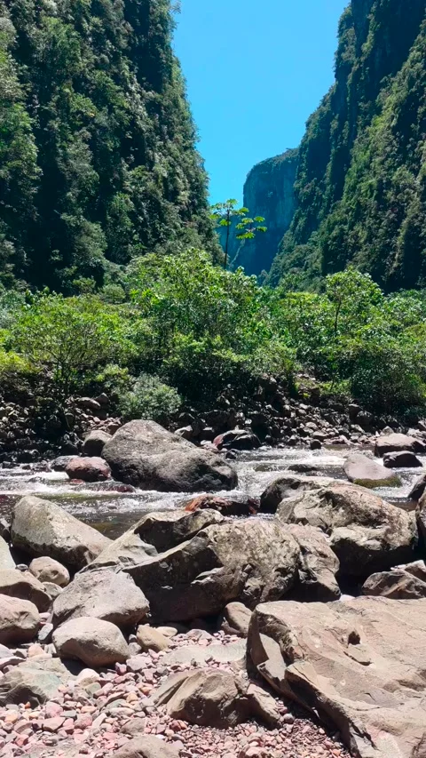 Boi River Trail (Rio do Boi) in Canyons Aparados da Serra, Itaimbezinho - Brazil Video stock 252224651