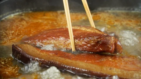 Boil With Chinese Bacon Stock Footage 111634065