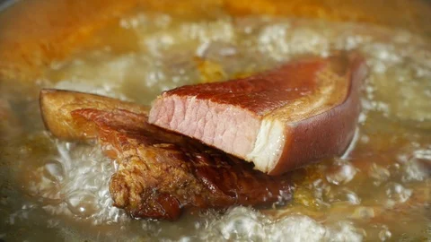 Boil With Chinese Bacon Stock Footage 111635223