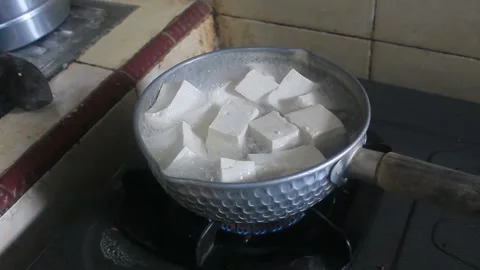 Boil white tofu Stock Footage 221338825