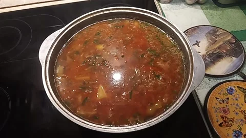 Boiled borscht is on the stove Stock Footage 227295725