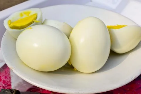 Boiled chicken eggs in the dish, Nutritious food for the body Stock Photos