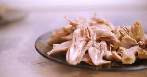 Boiled chicken meat closeup Stock Footage 87861036