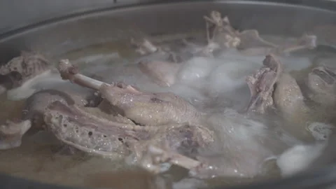 Boiled Chicken In A Pot Broth. Close-up shot Stock Footage 144084564