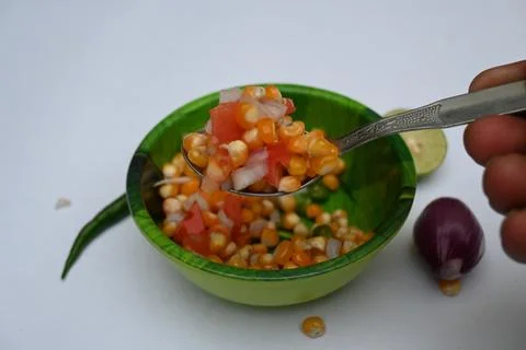 Boiled corn Chaat. Stock Photos