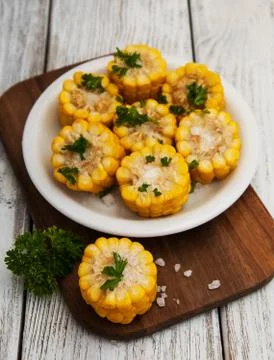 Boiled corn on the cob Stock Photos