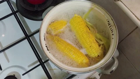 Boiled corn on cobs 스톡 동영상 134344996