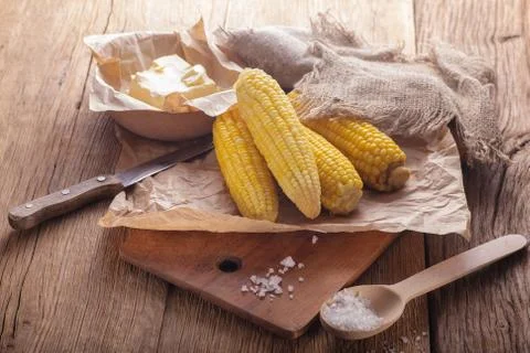 Boiled corn on cobs Foto stock