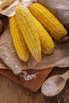 Boiled corn on cobs Foto stock
