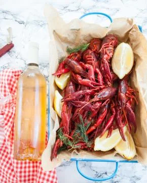 Boiled crawfish with dill Stock Photos