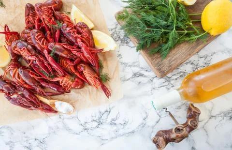 Boiled crawfish with dill Stock Photos