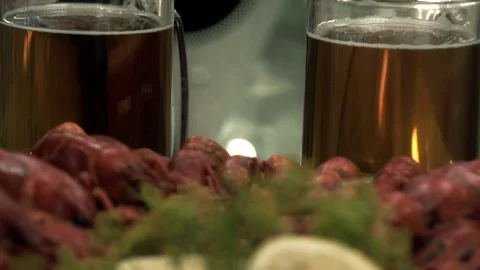 Boiled crawfish on the plate on table Video stock 114122269