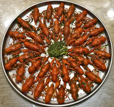 Boiled crayfish with spices Stock Photos