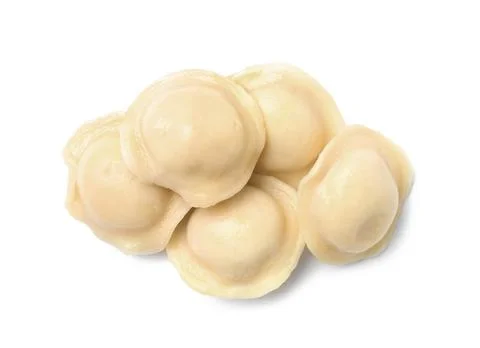 Boiled dumplings on white background, top view Stock Photos
