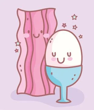 Boiled egg and bacon menu restaurant food cute Stock Illustration