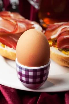 Boiled egg and ham Stock Photos