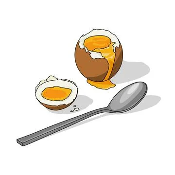 An boiled egg and spoon are issolated on white  nutrition for breakfast Stock Illustration