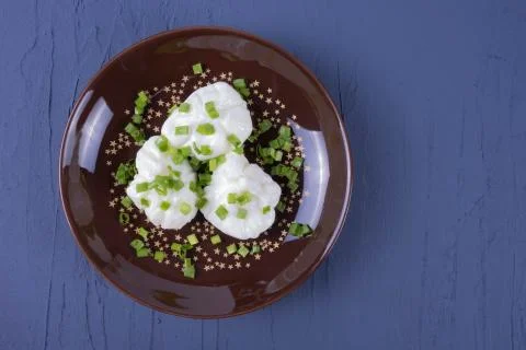 Boiled egg breakfast stands on a table Stock Photos